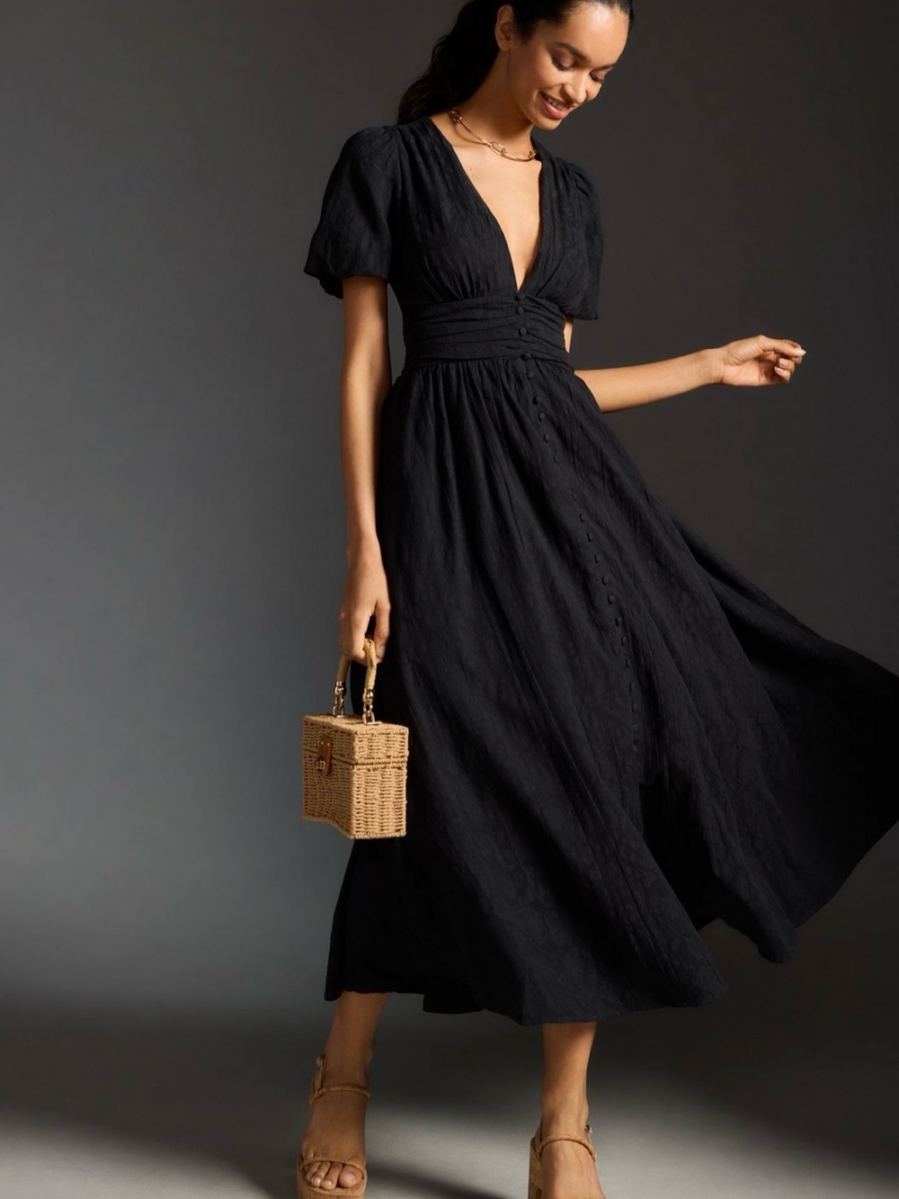 Anthropologie The Katerina Button-Front Dress in Black